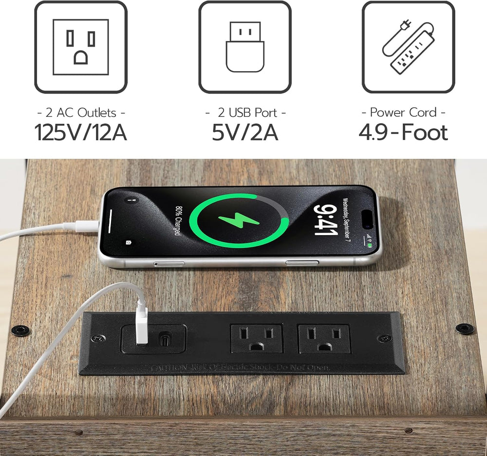 HOOBRO End Table with Charging Station, Narrow Side Table with 2 Drawer &...