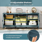 Giantex Farmhouse TV Stand for TVs up to 65", Modern Vintage Entertainment Center w/Storage, Adjustable Shelves, Cable Holes&Glass Doors, Media TV Console Table for Bedroom, Living Room (Teal Blue)