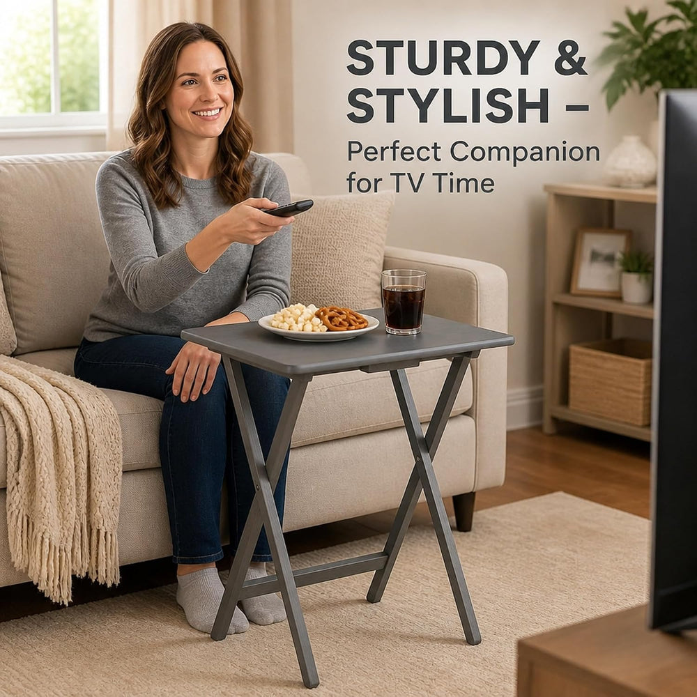 Ergode TV Tray Tables Set of 5 Folding X-Frame Oyster Gray