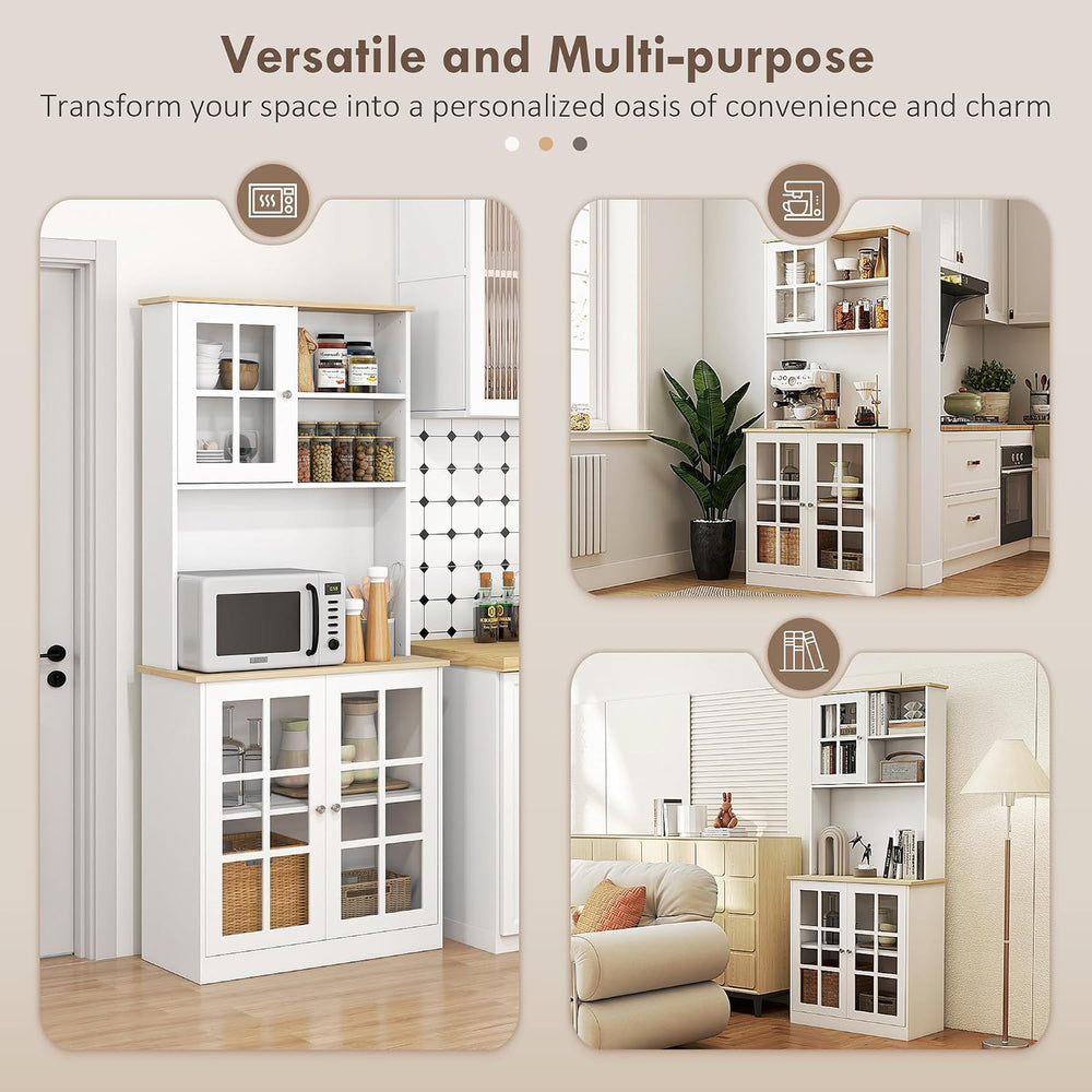 HOMCOM Kitchen Pantry Storage Cabinet 72" with Hutch, White | Large Coun...