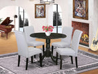 East West Furniture DLBA5-BLK-05 5 Piece Dining Set Includes a Round Dining Room Table with Dropleaf and 4 Grey Linen Fabric Upholstered Parson Chairs, 42x42 Inch, Black