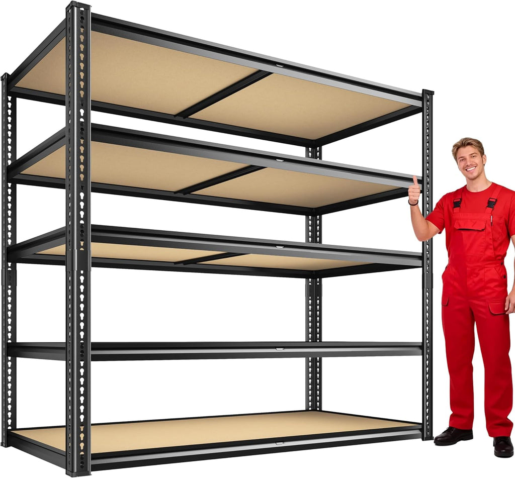 40" W Garage Shelving 2250LBS Storage Shelves Adjustable Metal Shelving 5 Tier Garage Utility Rack Shelf for Warehouse, Pantry, Closet, Kitchen 72.2" H x 40" W x 20" D, Black