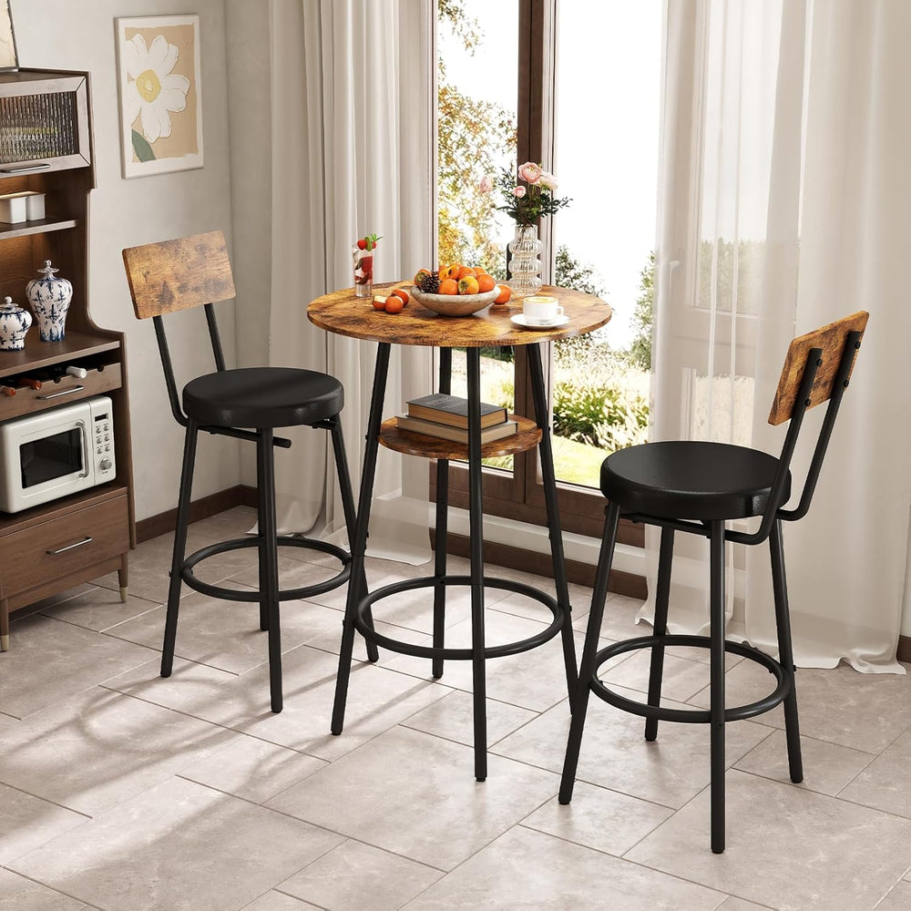 Zevemomo 3 Pieces Round Bar Table Set, Small Dining Table for 2, Modern Kitch...