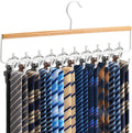 Tie Rack Hanger for Closet Upgraded 2-in-1 Tie and Belt Hanger Non Slip Tie Rack with 20 Hooks Tie Hanger Space Saving Wooden Belt Tie Organizer for Tank Tops Bras Cami Scarves, Wooden