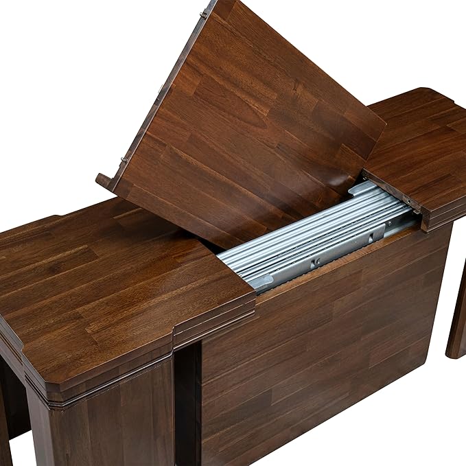 X02SI-2C8-04 - 6 pc Modern Dining Set contains an Extendable Rectangle Kitchen Table, 1 Coffee Table, 2 Dining Chairs and 2 Modern Benches, 39x120 Inch, Antique Walnut