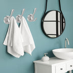 Brushed Nickel Wall Hooks, 4 Pack Heavy Duty Coat Towel Hook Metal Double Hook Wall Mounted Hanging, Bath Towel Hooks for Entryway Cubicle Bathroom Closet Garage