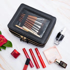 Aveniee Clear Makeup Bags,Double Layer Cosmetic Bags with Separate Brush Compartment,Large Travel Toiletry Bag Cosmetic Case,Travel Accessories Organizer for Women,2 Layers,Black