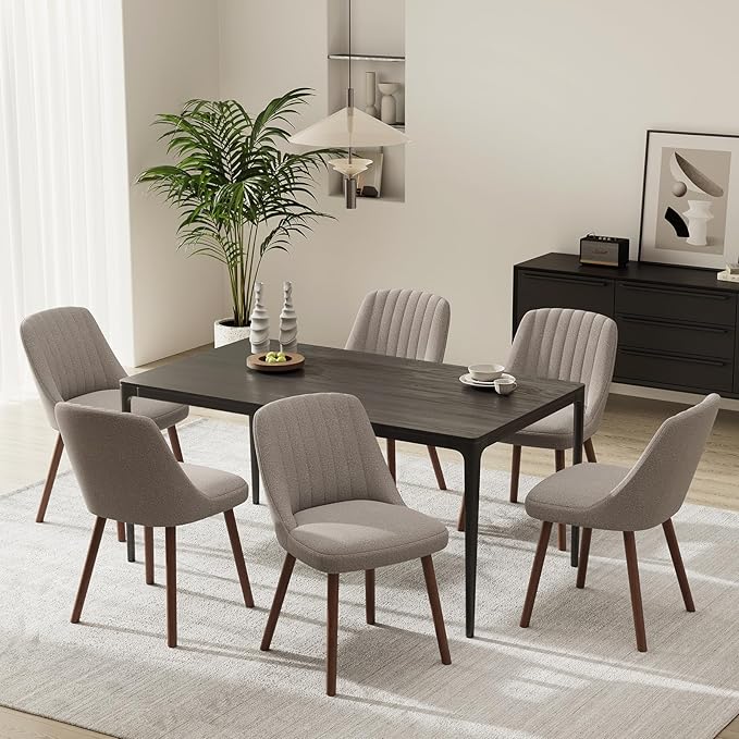 Upholstered Dining Chairs Set of 6, Modern Fabric Kitchen Chairs with Back, Wood Legs for Kitchen Dining Room Restaurant, Taupe
