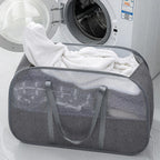 Large Collapsible Laundry Hamper, Gray Oxford Cloth 95L Capacity laundry basket with Handles, Breathable Mesh Design, Sturdy Steel Frame Clothes Hamper with Easy Carry 26.8x12.2x17.7 Inch