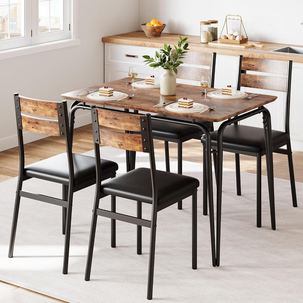 GarveeHome Dining Table for 2, Small Table and Chairs Set of 2, Square Dinette Set for 2, 3 Piece Kitchen & Dining Room Sets for Small Space (Vintage, Table with 4 Upholstered Chairs)