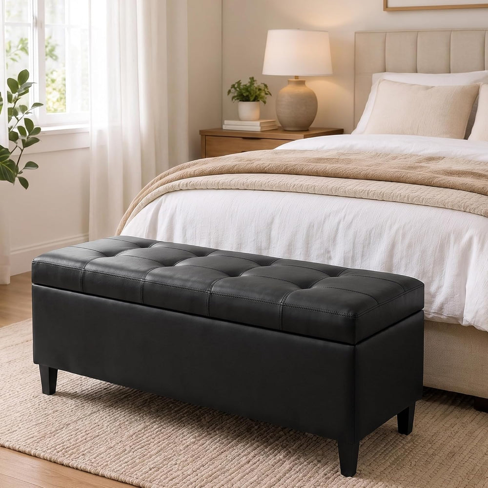 50.5 Inch Storage Ottoman Bench, Faux Leather Tufted Upholstered Bedroom Benc...