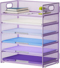Marbrasse 6 Tier Paper Organizer Letter Tray - Mesh Desk File Organizer with Handle, Paper Sorter for Letter/A4 Office File Folder Holder - Purple