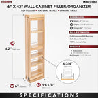 Rev-A-Shelf Kitchen Cabinet Pullout Wall Filler Wooden Organizer Slide Out Pantry Storage w/Soft-Close in Multiple Sizes, 6 x 42 In, 432-WFBBSC42-6C