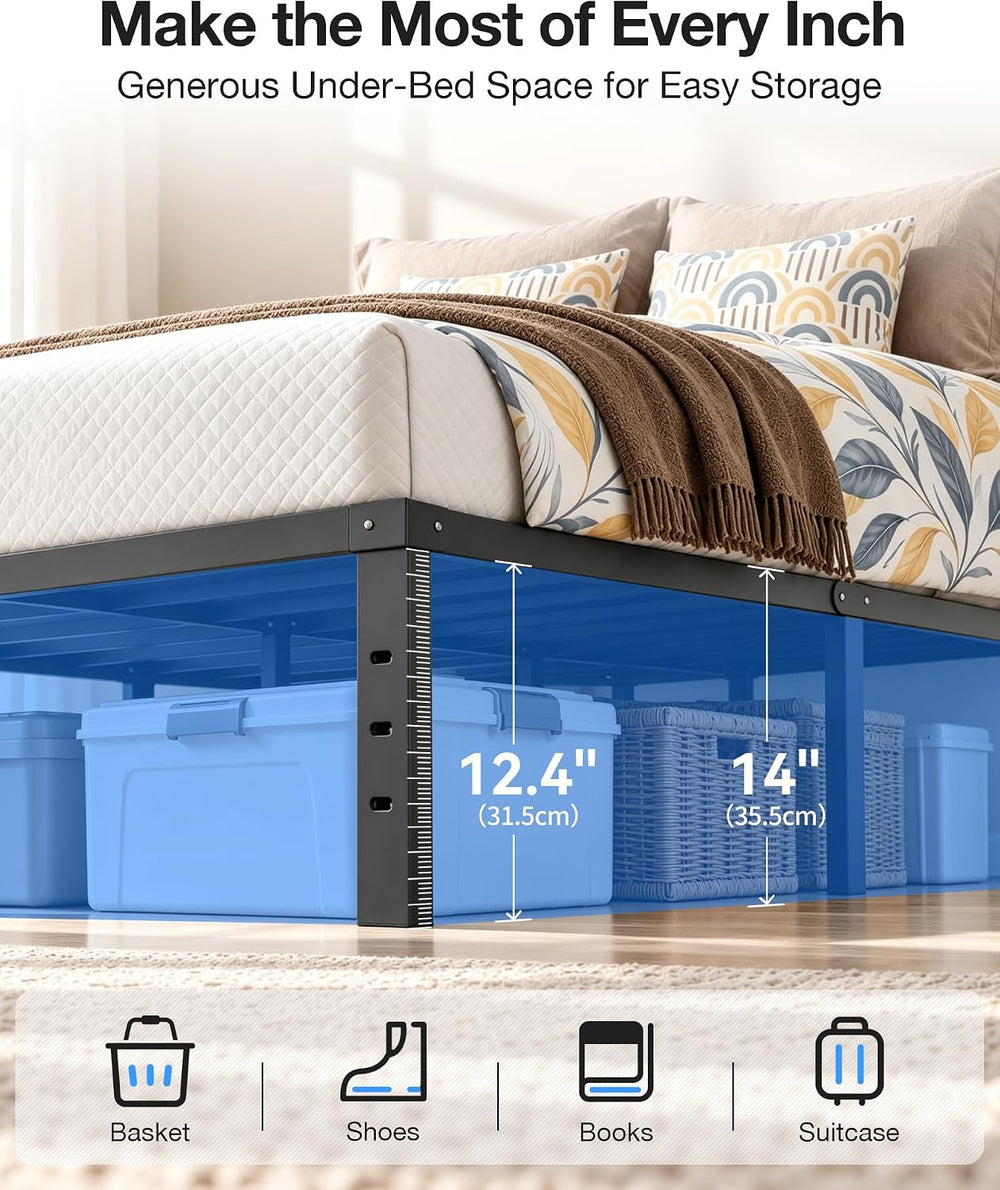 14 In Queen Bed Frame, Metal Platform Bed 15-Minute Solo Setup
