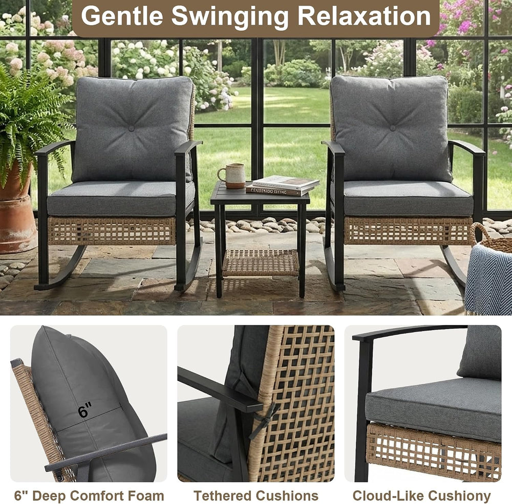 TARKARI 3-Piece Patio Rocking Chairs Set of 2, Outdoor Rocking Chair Bistro S...