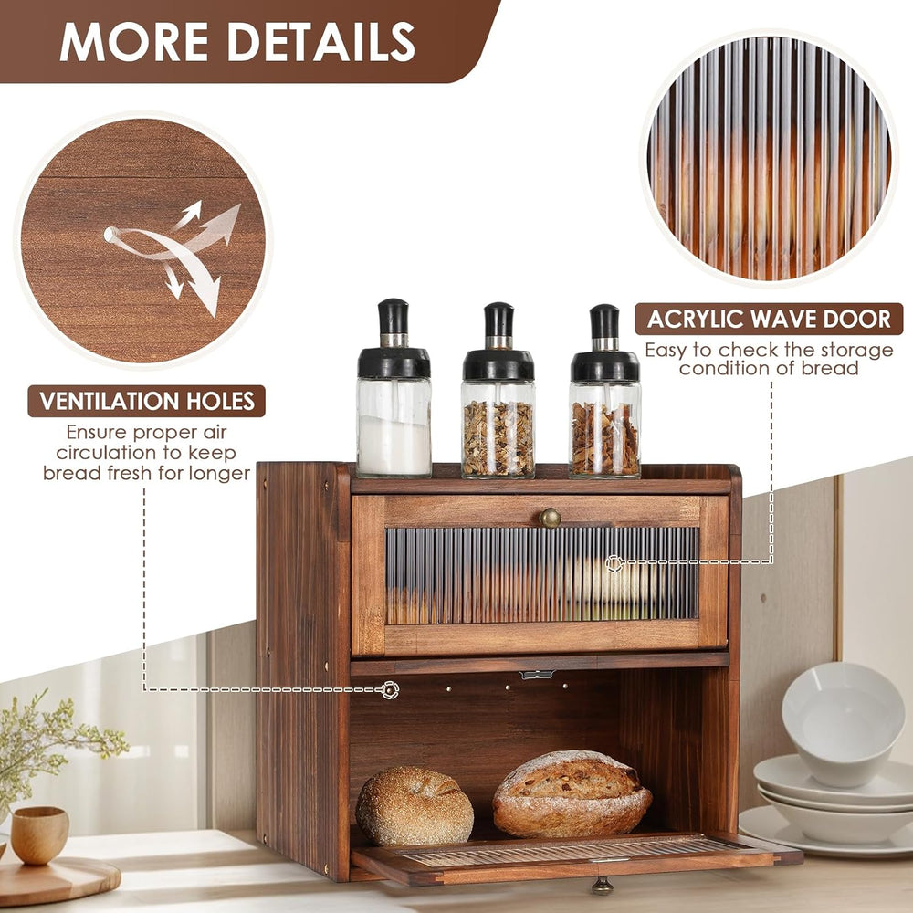 Sunhoo Bread Box for Kitchen Countertop Wooden Bread Storage Container Bin 2 ...