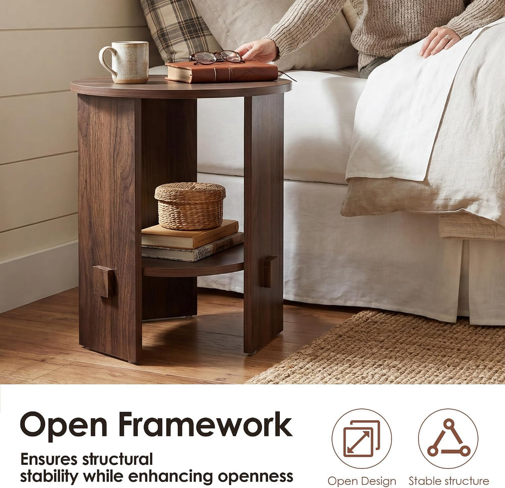 chairus Round Side Table, 15.5" Small End Table with 2-Tier Open Storage...