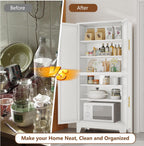 pozdeg 75" H Tall Metal Storage Cabinet with 4 Doors, Metal Kitchen Pantry Cabinet with 4 Adjustable Shelves, Freestanding Cupboard for Kitchen Dining Room Living Room Bathroom (White)
