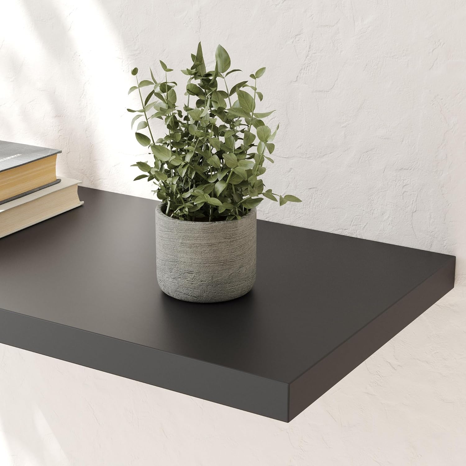 Wall Shelf Set of 3, Black Floating Shelves 24 in W x 10 in D x 1 in H, Wooden Floating Wall Shelf with Invisible Brackets for Living Room/Bedroom/Bathroom/Kitchen Storage and Decor