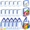 18 Packs Large Toy Storage Bags with Labels, Clear PVC Bags Travel Waterproof Kids Toy Organizer Bags with Zipper for Building Blocks Puzzle Kids Books (Blue-3 Size)