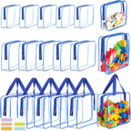 18 Packs Large Toy Storage Bags with Labels, Clear PVC Bags Travel Waterproof Kids Toy Organizer Bags with Zipper for Building Blocks Puzzle Kids Books (Blue-3 Size)