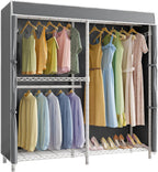 VIPEK V4C Heavy Duty Adjustable Clothing Rack, White Metal Closet Rack with Grey Cover, 57.9" L x 17.3" W x 76.4" H, 3 Hanging Rods & Side Hooks, Portable Closet