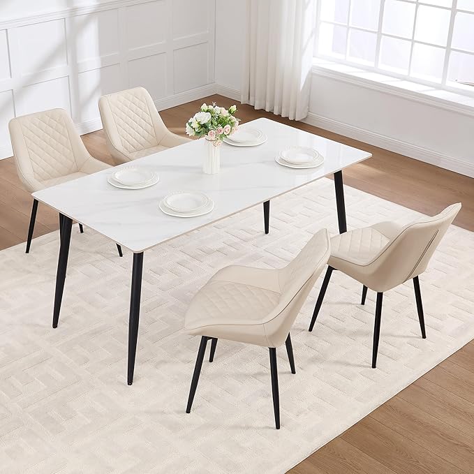 Dining Chair Set of 4, Modern Dining Chairs with Thick Cushions, Faux Leather...