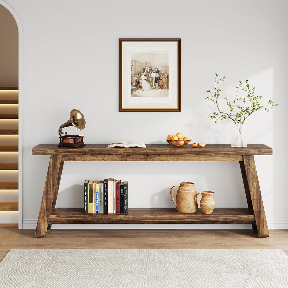 70.87" Extra Long Console Table, Narrow Sofa Table Behind Couch | 2-Tier...