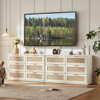 LEYAOYAO Rattan Dresser for Bedroom Set of 2, Boho 48" Wide White Dresser Chest of Drawers, Dressers TV Stand with Metal Handle, Storage Dressers Closet Organizer for Living Room, Hallway