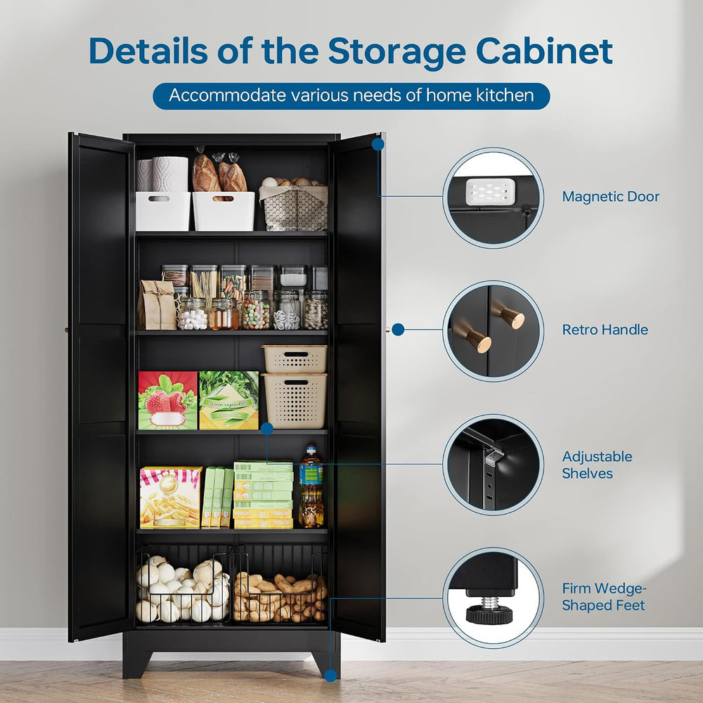 PEUKC 75" Farmhouse Metal Storage Cabinet with Doors and 4 Adjustable Sh...