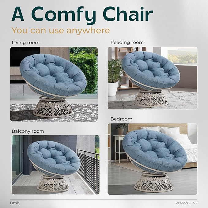 Bme 40" Ergonomic Wicker Papasan Chair