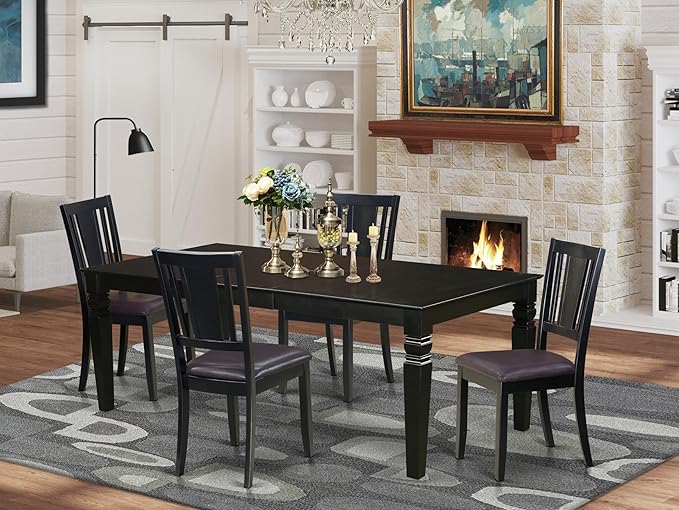 East West Furniture LGDU5-BLK-LC 5 Piece Kitchen Table & Chairs Set Inclu...