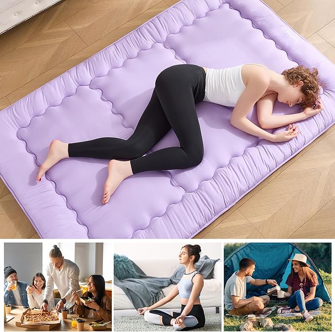 Japanese Floor Futon Mattress Twin Size, 25D High Density Support Foam, 4" Thicken Foldable Mattress Tatami Mat Sleeping Pad Suitable for Camping, Guest Room, Purple 39"x 80"