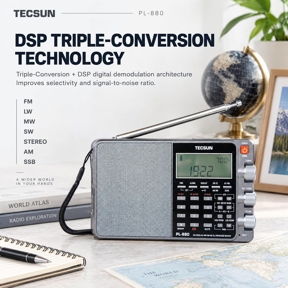 Tecsun PL880 Portable Digital PLL Dual Conversion AM/FM, Longwave & Short...