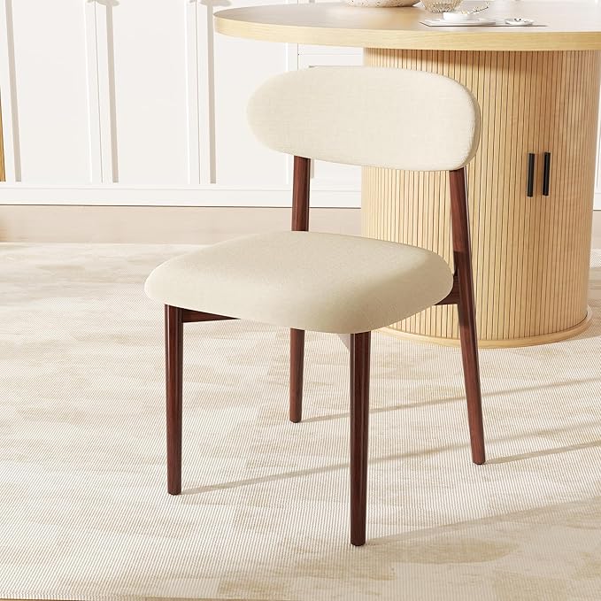 Wooden Dining Chair Set of 1, Modern Dining Chairs with with Curved Back, Fabric Upholstered Kitchen Dining Room Chairs with Adjustable Legs for Farmhouse Dining Living Room,Beige