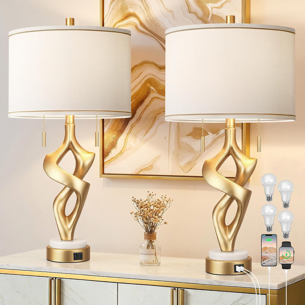 ROTTOGOON Gold Table Lamps for Living Room Set of 2, Modern Nightstand Lamps ...