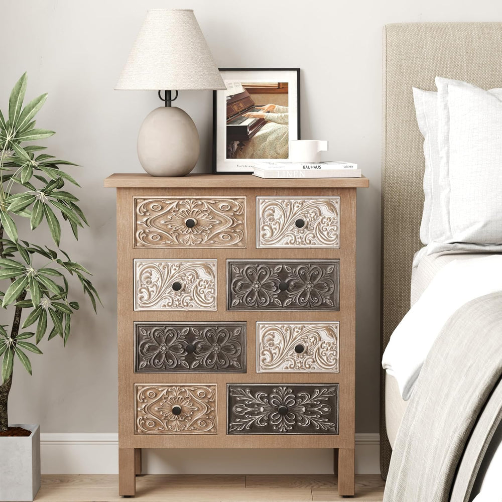 HOMPUS 32'' Tall Wood Storage Cabinet with 8 Drawers for Living Room