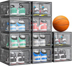 10 Pack Thicken Shoe Organizer Stackable,Upgraded Sturdy Shoe Storage Box with Magnetic Door,Shoe Containers For Sneaker Display,Hat Organizer,Black…