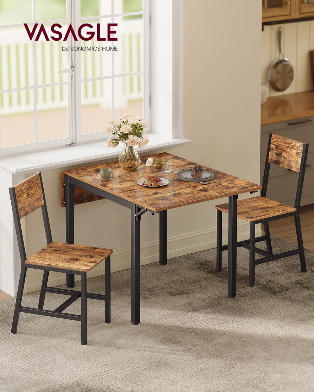 VASAGLE Extendable Dining Table Set for 2 with 2 Chairs, 33.3-47.3 Inches | D...