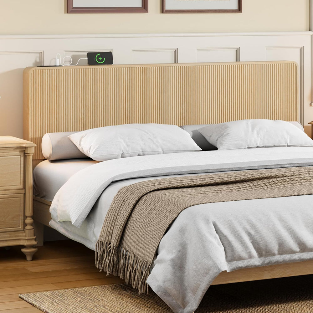 AVZEAR Fluted Headboard Queen Size, Modern Boho Queen Headboard Only, Wood Wa...