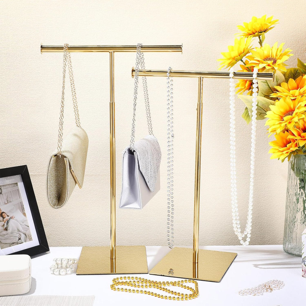 Leinuosen 4 Pcs T Shaped Purse Display Stand Necklace Display Stand Tabletop Adjustable Height Purse Hanger Rack