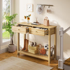 Gizoon 2 Drawer Console Table, Oak Color | 2-Tier Wood Entryway Table with Storage Shelves, 39" W Wood Accent Sofa Table for Front Hall, Hallway, Living Room