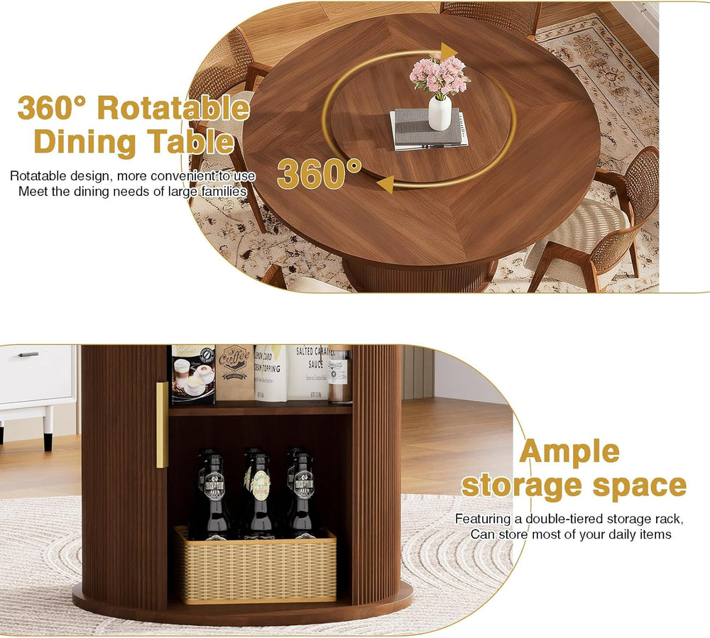 55" Round Dining Room Table with Lazy Susan, Mid-Century Modern Kitchen ...