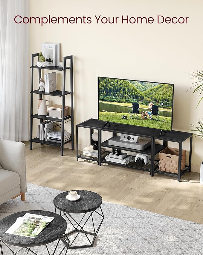 VASAGLE Modern TV Stand for TVs up to 65 Inches, 3-Tier Entertainment Center, Industrial TV Console Table with Open Storage Shelves, for Living Room, Bedroom, Black with Wood Grain ULTV097B22