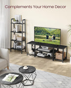 VASAGLE Modern TV Stand for TVs up to 65 Inches, 3-Tier Entertainment Center, Industrial TV Console Table with Open Storage Shelves, for Living Room, Bedroom, Black with Wood Grain ULTV097B22