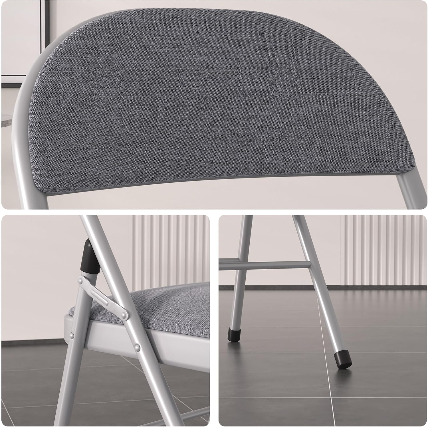 VECELO 5-Piece Folding Card Table Square and Chair Set with Collapsible Legs & Vinyl Upholstery,Portable for Indoor & Outdoor, Black & Dark Grey