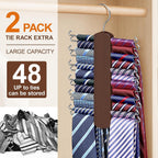 Tie Rack with 48 Hooks, Large Capacity Tie Hanger for Closet Organizers and Storage,Space Saving Wooden Necktie Hanger Ties Organizer for Men - 2 Pack