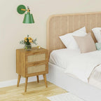 Rattan Nightstand,End Table, Side Table with 2 Hand Made Rattan Decorated Drawers,Boho Bedside Table,Wood Accent Table with Storage for Livingroom, Bedroom, Toffee Wood CTG59T