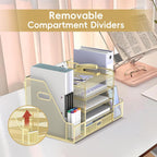 SUPEASY Mesh Desk Organizer with File Holder, 5-Tier Paper Letter Tray Organizer with Magazine Holder, Desktop Organizer and Storage with Drawer for Office Supplies Home or School, Gold