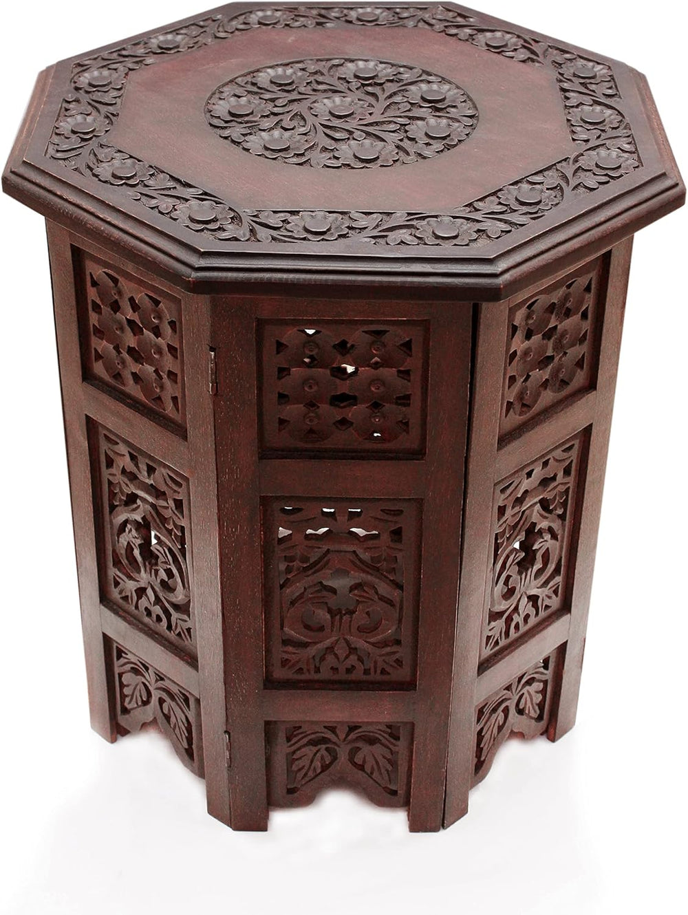COTTON CRAFT Solid Wood End Table - Hand Carved Folding Accent Side Table